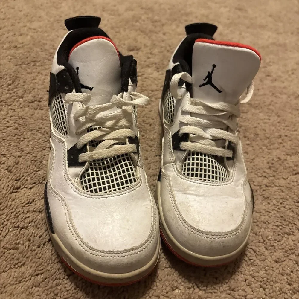 Nike Air Jordan 4 IV Retro White Black Crimson GS Size 3Y BQ7669-116